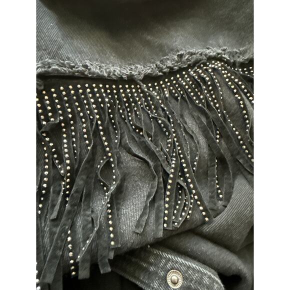 Zara Rhinestone Fringe Studded Jean Jacket  Black Size Medium - Picture 13 of 13